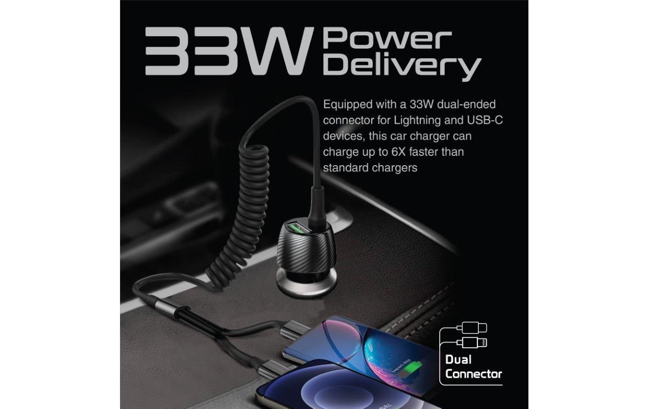 Promate PowerDrive-33PDCI Auto-Ladegerät 33 W – USB-C×1, USB-A×1, Lightning×1 – PD, QC 3.0 – für 12–24 V