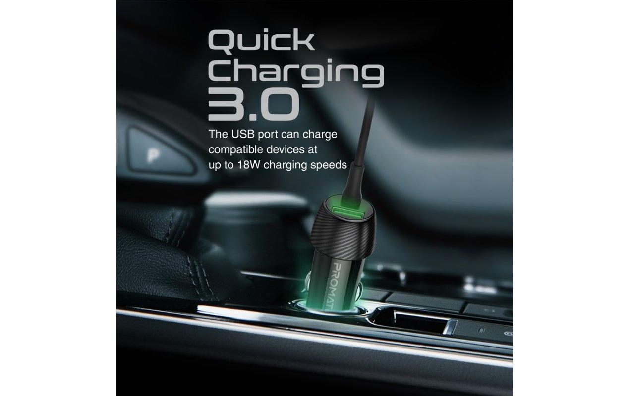 Promate PowerDrive-33PDCI Auto-Ladegerät 33 W – USB-C×1, USB-A×1, Lightning×1 – PD, QC 3.0 – für 12–24 V