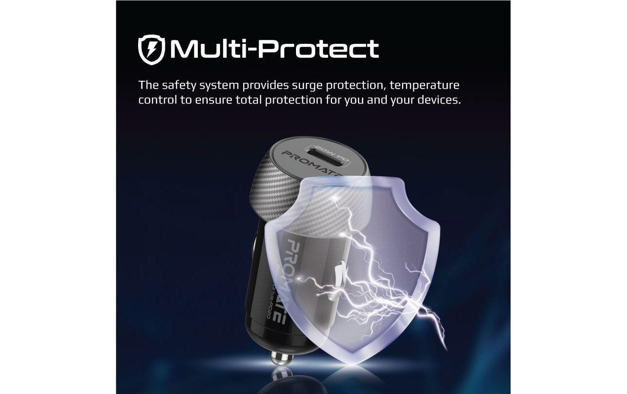 Promate PowerDrive-PD20 Auto-Ladegerät 20 W – USB-C×1 – PD – für 12–24 V (Zigarettenanzünder)