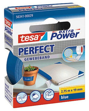 TESA Klebeband – permanent, strukturiert, Zellwollgewebe/Kunststoff, 19 mm × 2,75 m, blau, Kern Ø 26 mm