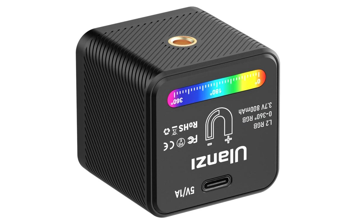 Ulanzi L2 RGB Streaming-Licht – RGB, 4 W, dimmbar, OLED-Display, Akku/USB – 41 × 41 × 41 mm