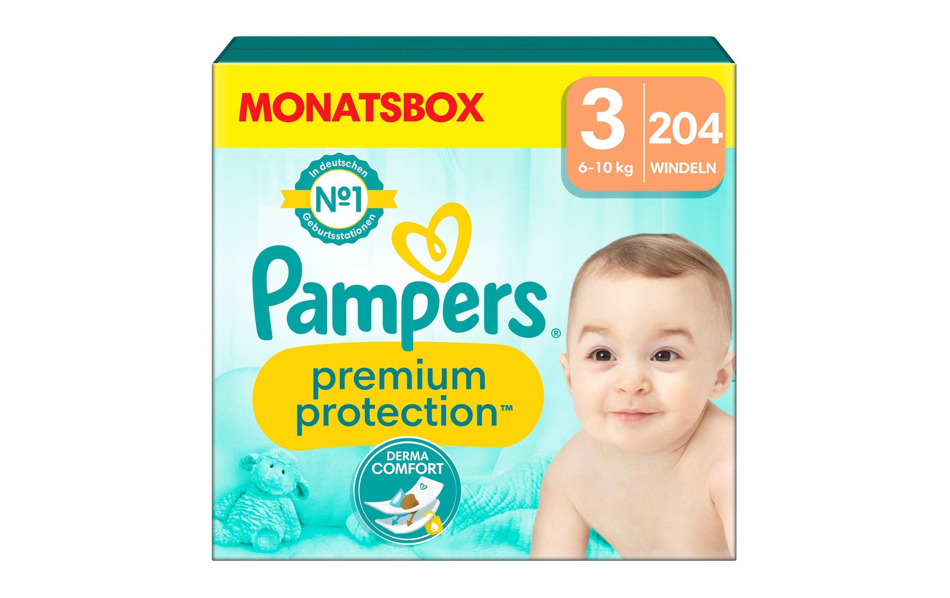 Pampers Windeln Premium Protection – Grösse 3 (Midi), 6–10 kg – 204 Stk