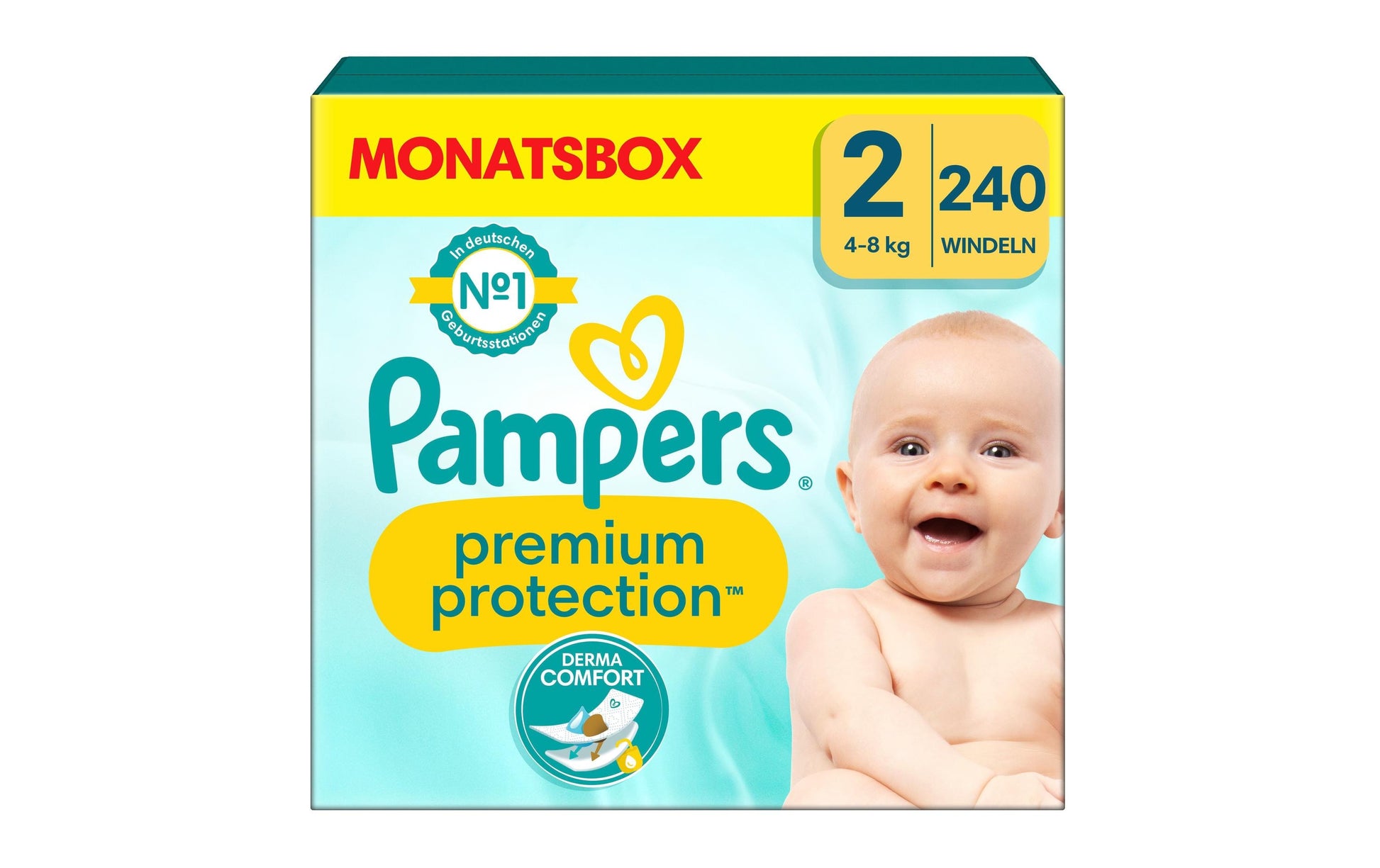 Pampers Windeln Premium Protection – Grösse 2 (4–8 kg) – 240 Stk, weiss