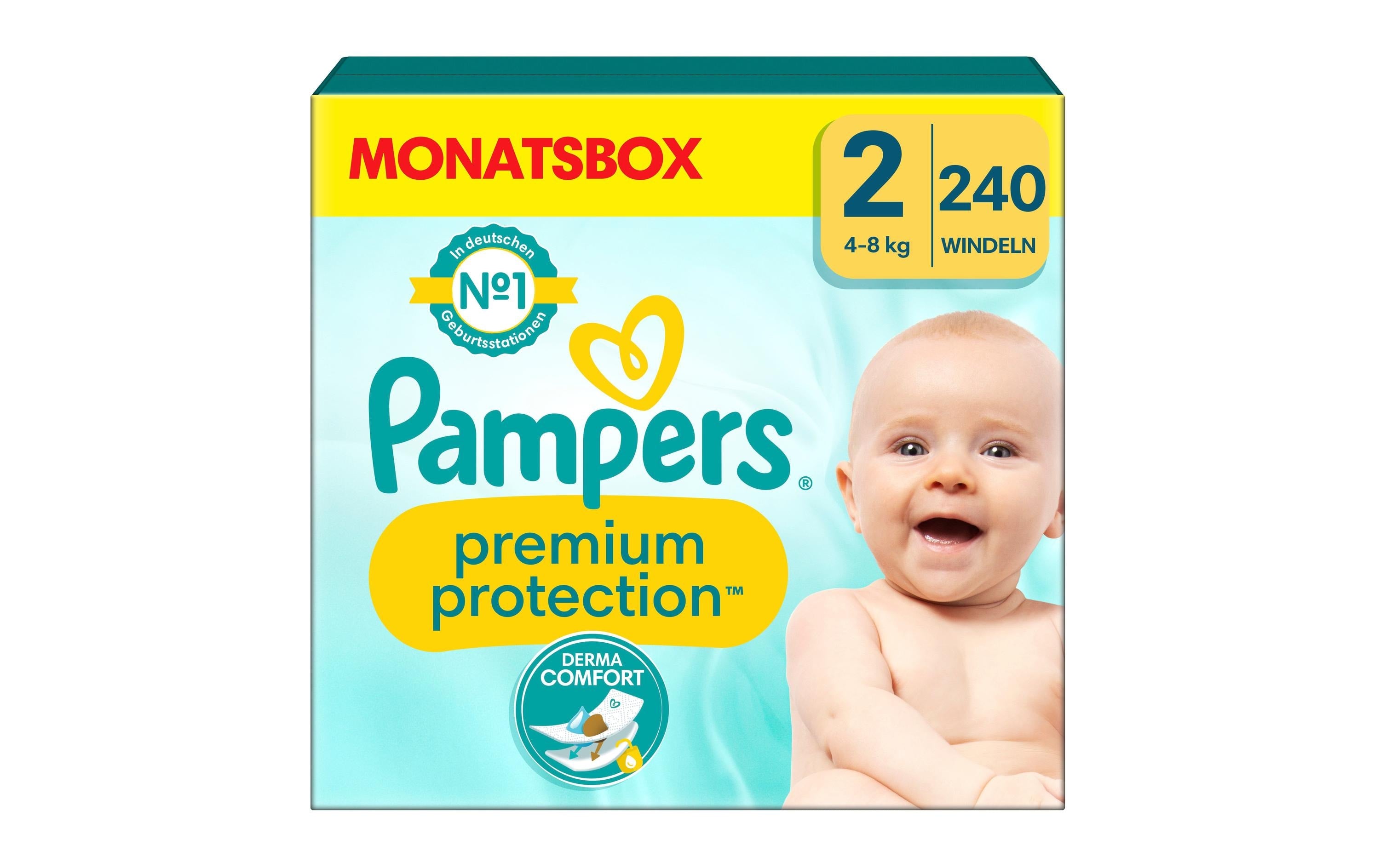 Pampers Windeln Premium Protection – Grösse 2 (4–8 kg) – 240 Stk, weiss