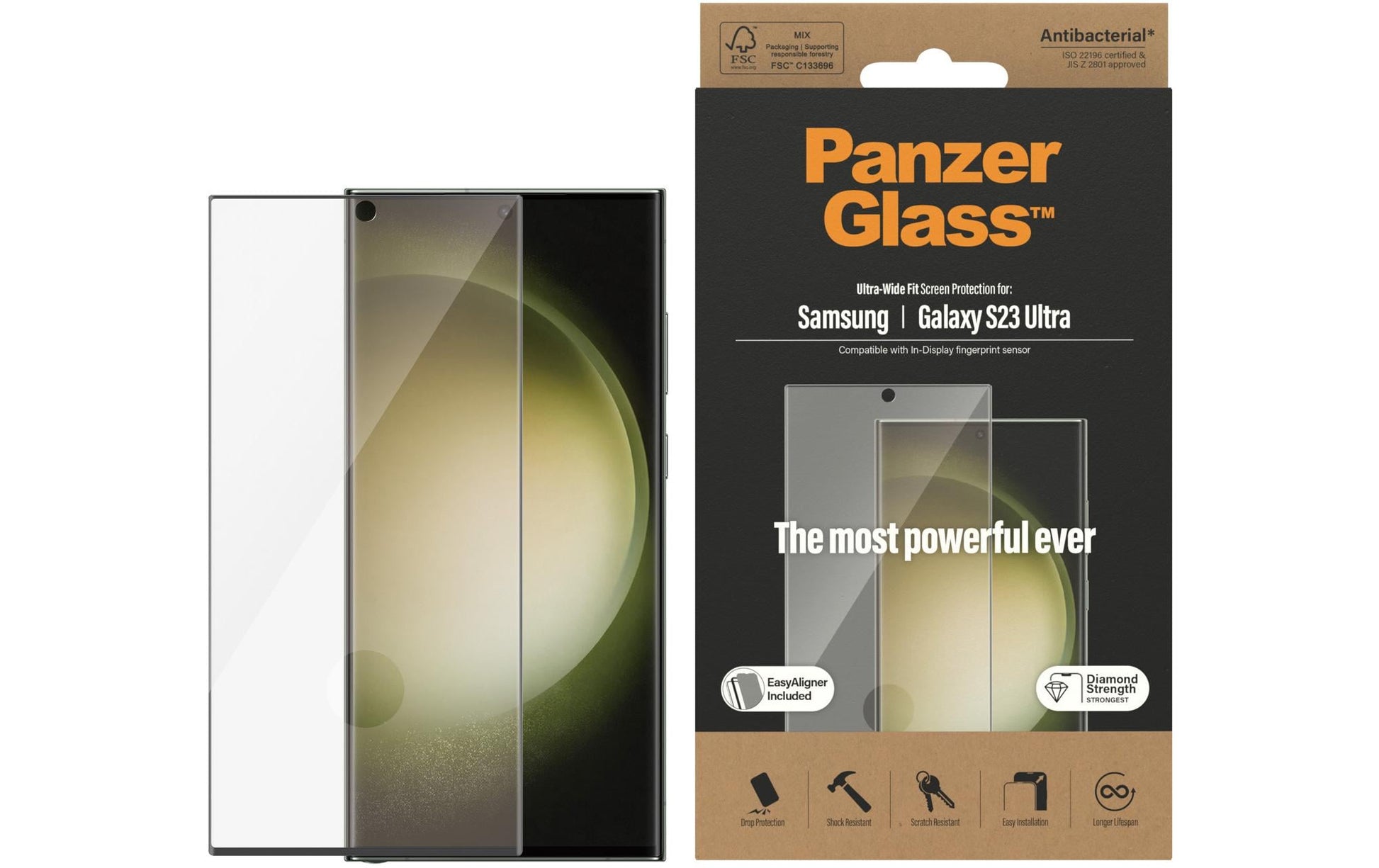 PanzerGlass Displayschutz (Panzerglas), Ultra-Wide Fit – für Galaxy S23 Ultra – mit Applikator