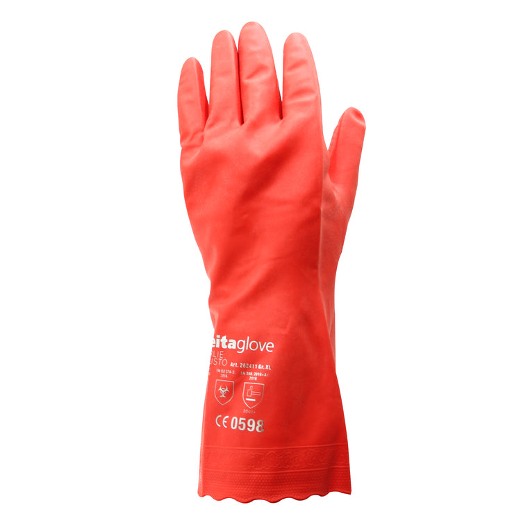 Weitaglove Arbeitshandschuhe, Charlie Robusto – L, 1 Paar – PVC, Rot, Rayonfutter, rutschfestes Noppenprofil