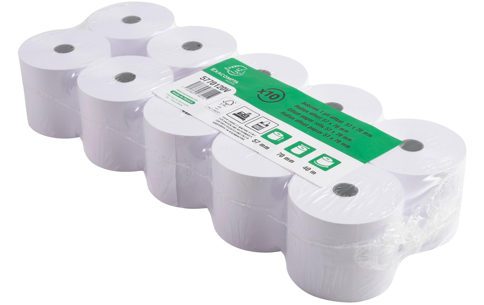 Exacompta Thermorolle – 57 mm × 40 m, Kern 12 mm – 10 Stk.