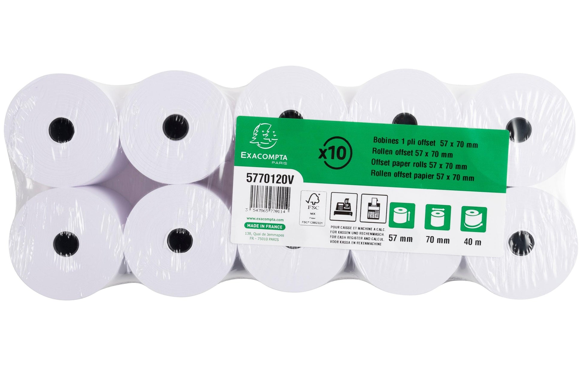 Exacompta Thermorolle – 57 mm × 40 m, Kern 12 mm – 10 Stk.