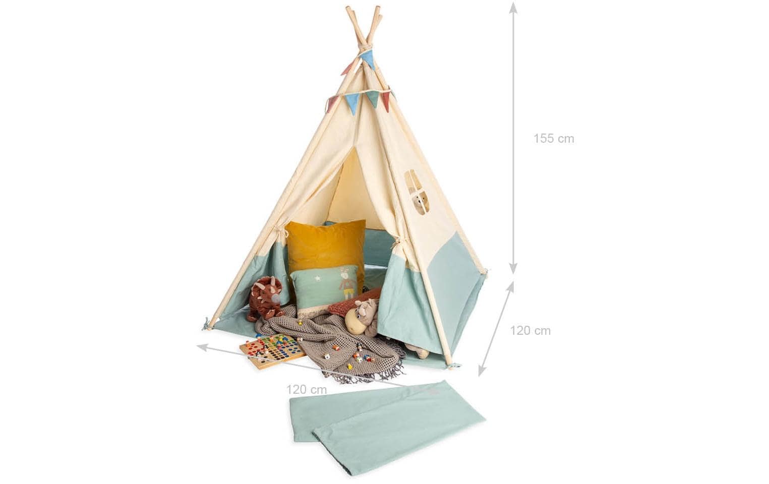 Pinolino Kinderträume Zelt Tipi Yuma – 120 × 120 × 155 cm – ab 3 J. – Baumwolle/Polyester/Holz