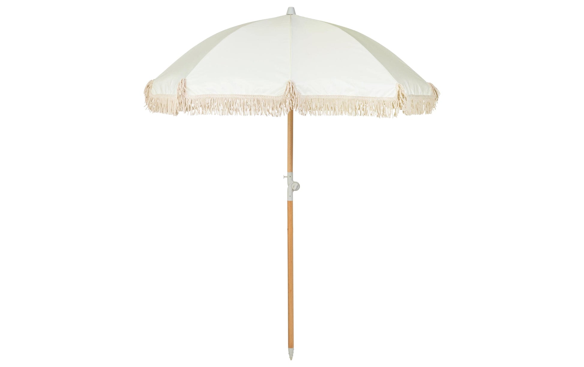 KOOR Strandschirm – rund Ø 150 cm, 180 cm hoch, Polyester, Holzstange, beige, für Aussenbereich