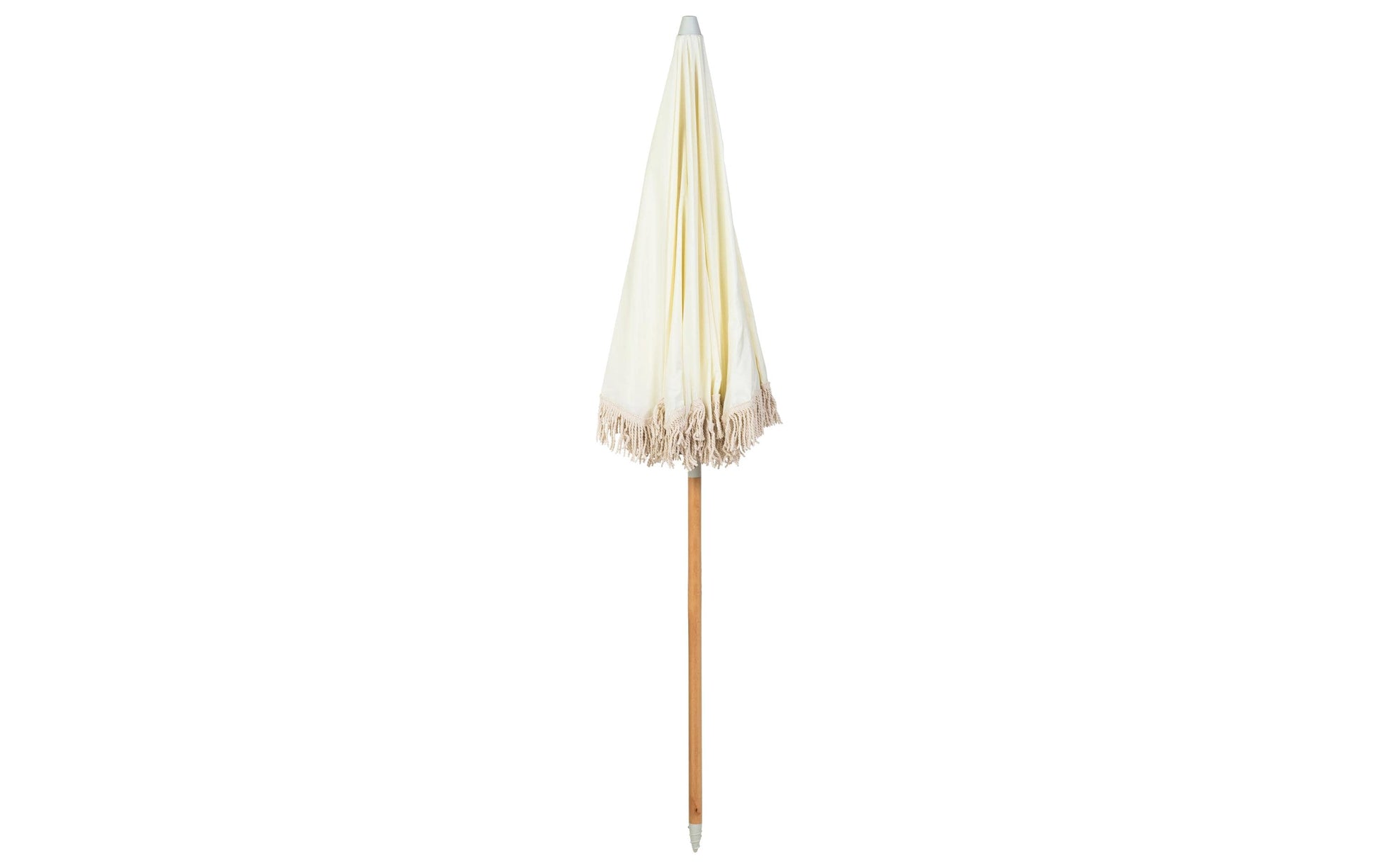 KOOR Strandschirm – rund Ø 150 cm, 180 cm hoch, Polyester, Holzstange, beige, für Aussenbereich