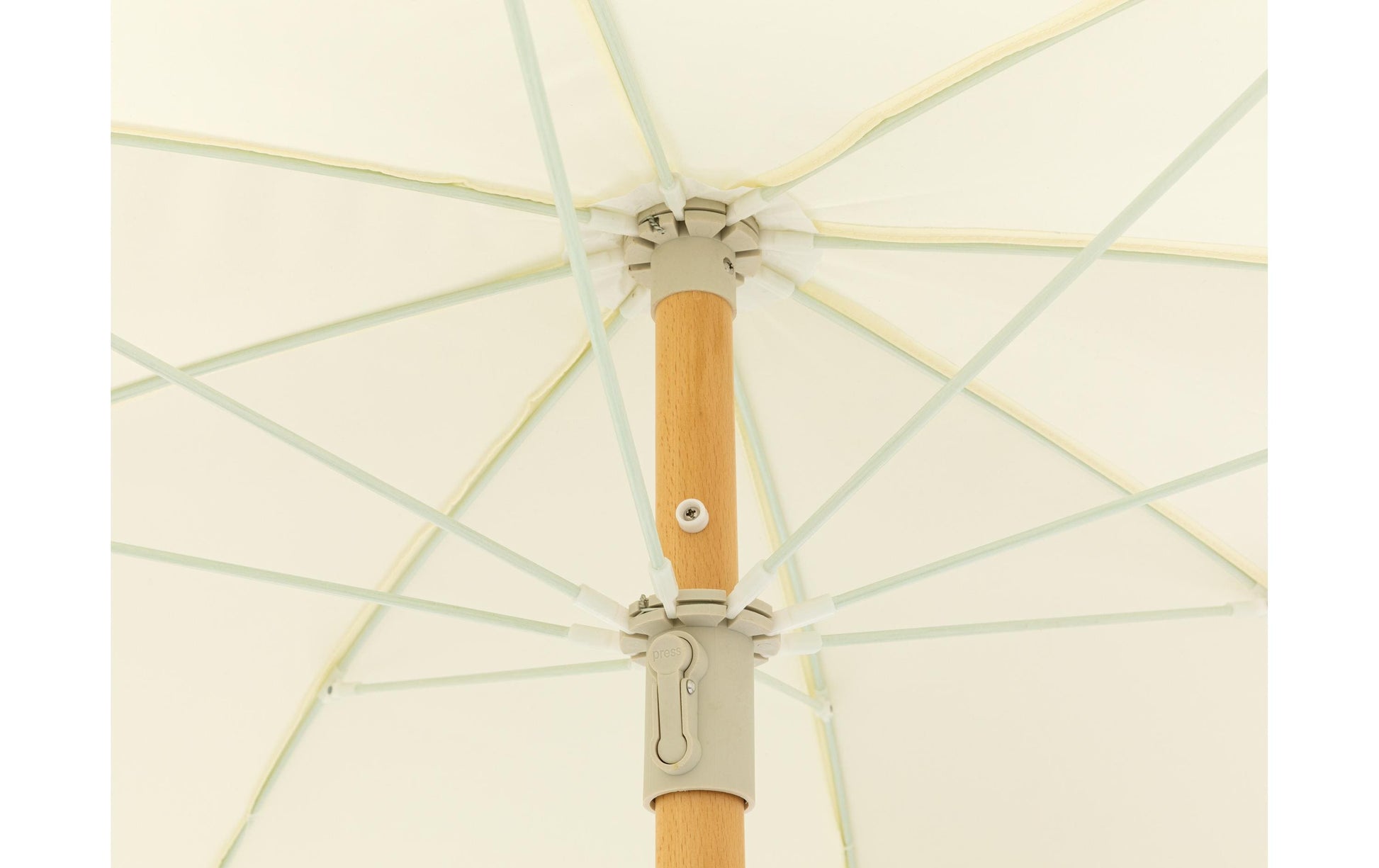 KOOR Strandschirm – rund Ø 150 cm, 180 cm hoch, Polyester, Holzstange, beige, für Aussenbereich