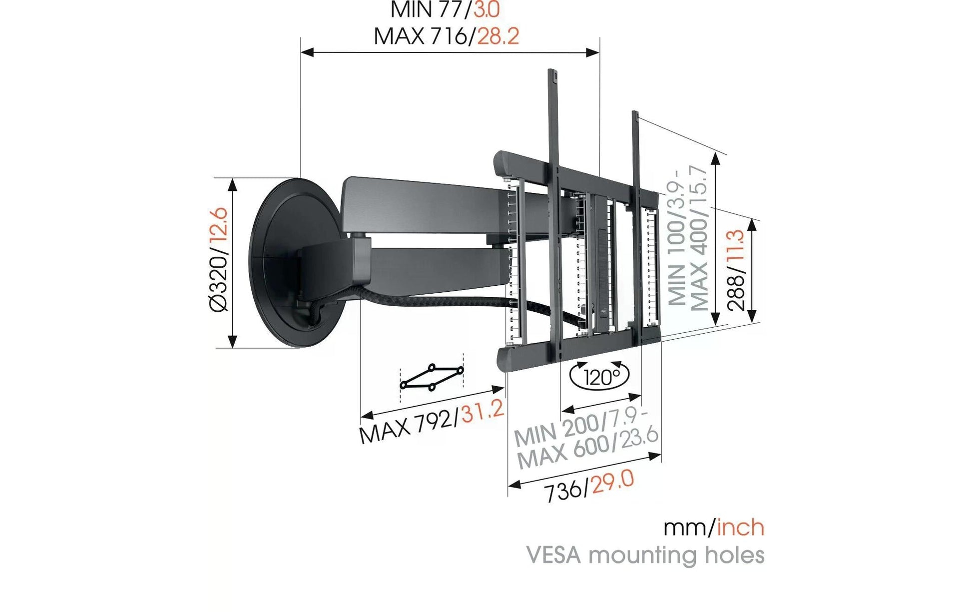 Vogel's Vogels 6VO TVM 7675 – Wandhalterung, für 44", VESA 200×100, bis 35 kg, motorisiert, schwarz