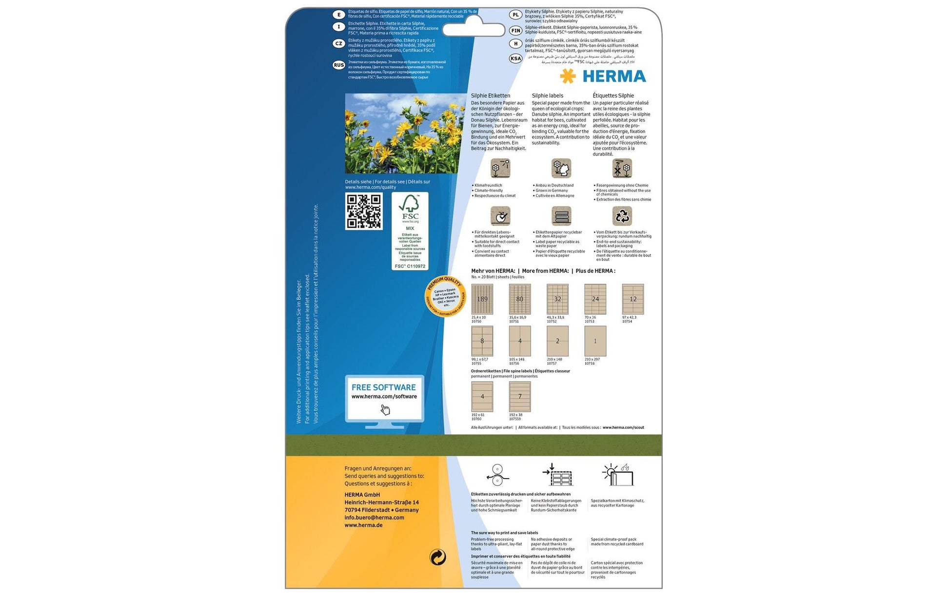 HERMA Etiketten, 192 mm × 38 mm, braun, Papier, permanent, 20 Blätter (140 Etiketten)