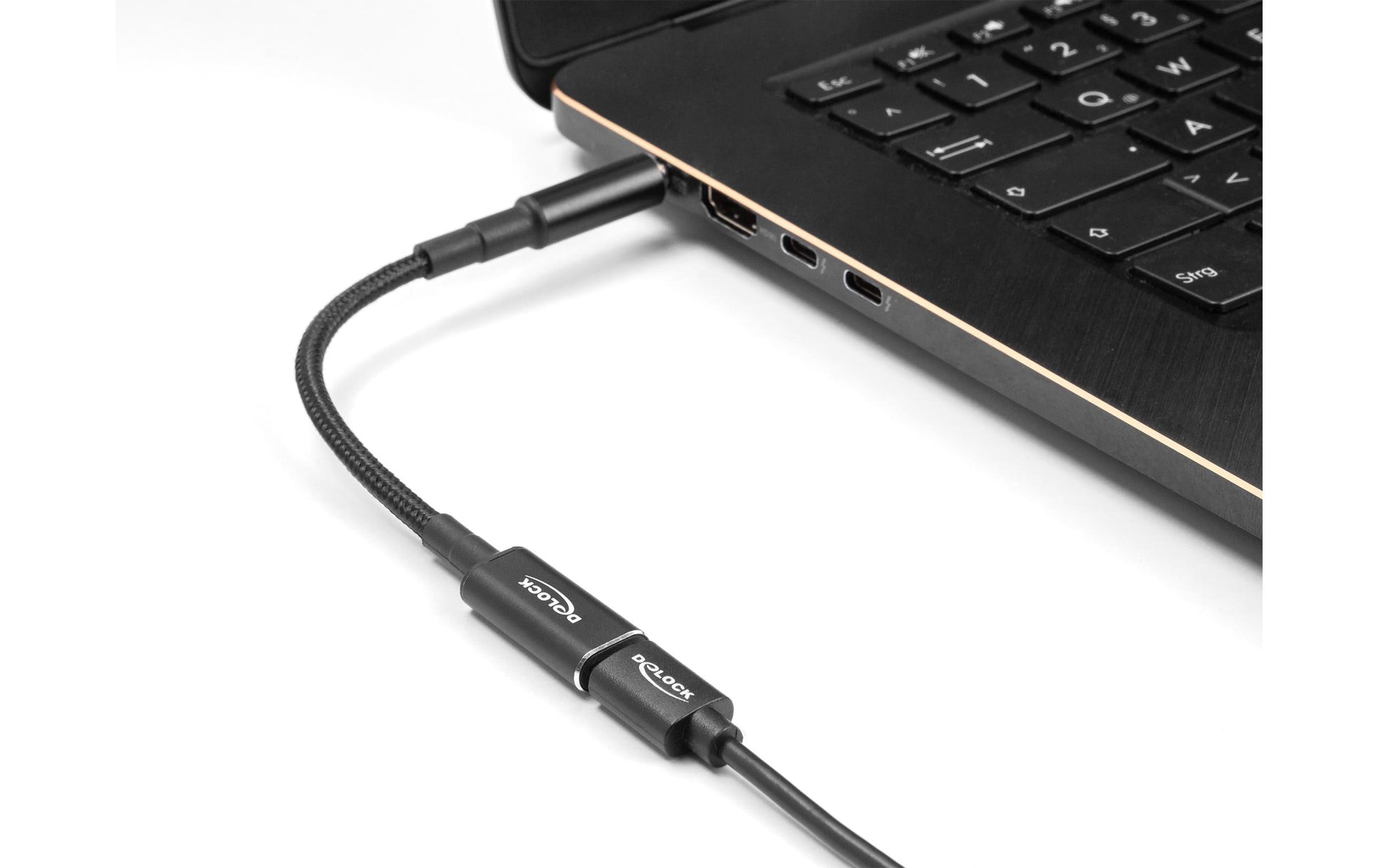 DeLOCK USB-C zu 7,4 × 5,0 mm Ladekabel – 19,5 V, 3 A, 15 cm – für HP – Schwarz