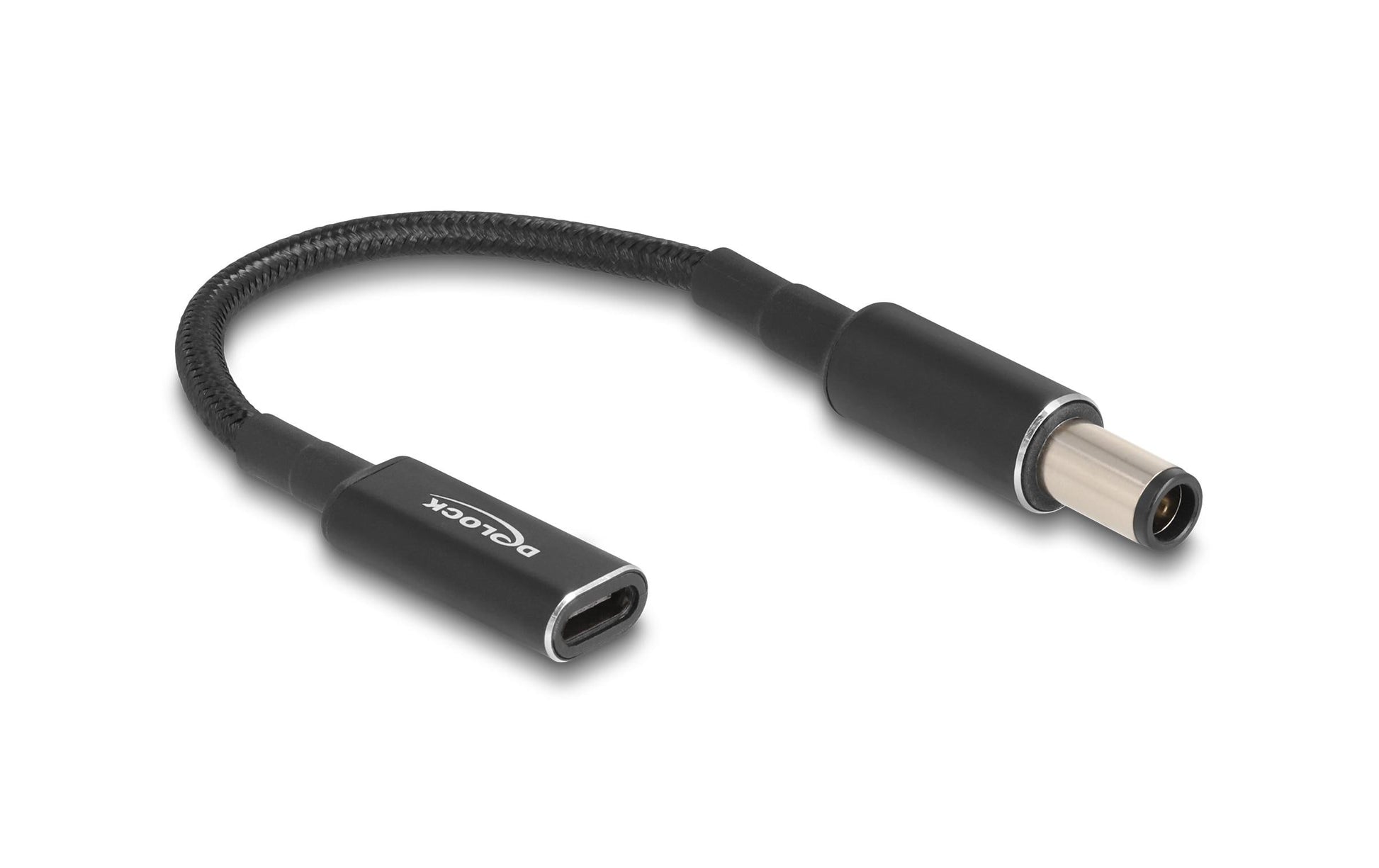 DeLOCK USB-C zu 7,4 × 5,0 mm Ladekabel – 19,5 V, 3 A, 15 cm – für HP – Schwarz