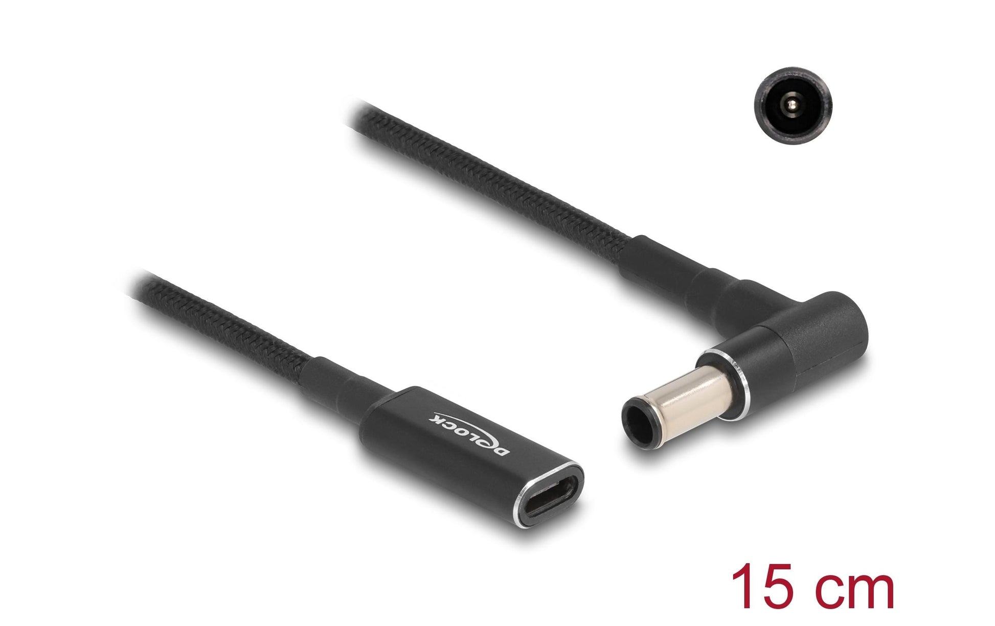 DeLOCK Adapterkabel USB-C (Buchse) zu Sony 6 × 4,3 mm (Stecker) – 19,5 V, 3 A, 15 cm – Schwarz