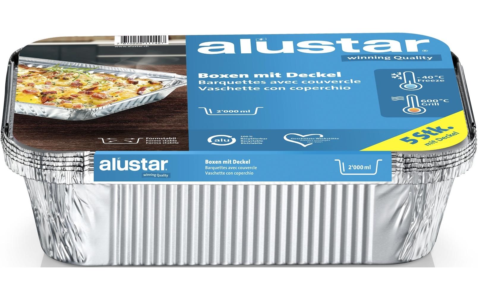 Alustar Take-away-Box, Aluminium, mit Deckel – 2'000 ml, 260 × 190 × 56 mm, silber – 5 Stk.
