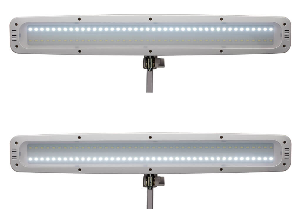 MAUL LED-Tischleuchte – Klemmfuss, schwenkbar, 3 Lichtmodi, dimmbar – 6500 K – 2'248 lm 21 W – Weiss Metall