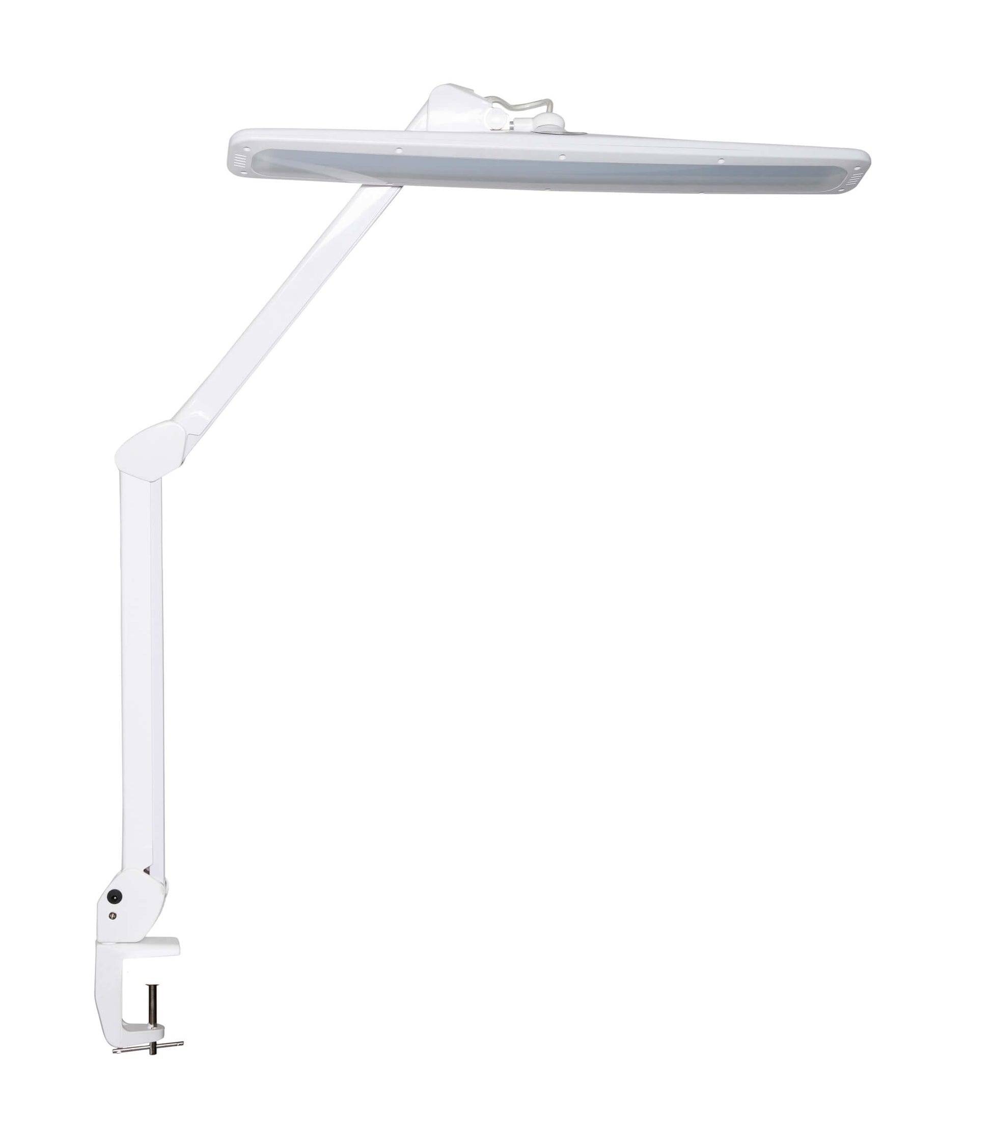 MAUL LED-Tischleuchte – Klemmfuss, schwenkbar, 3 Lichtmodi, dimmbar – 6500 K – 2'248 lm 21 W – Weiss Metall