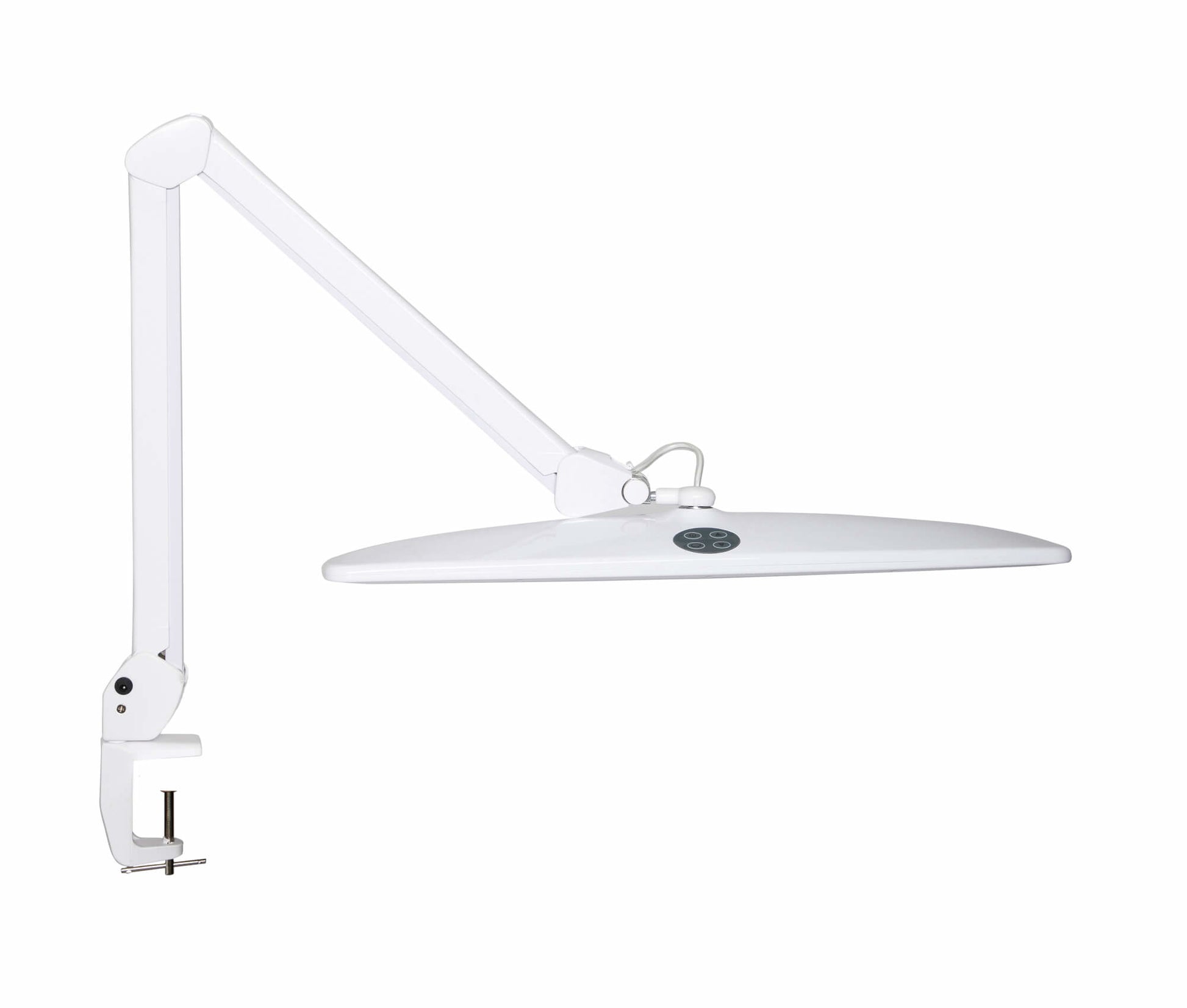 MAUL LED-Tischleuchte – Klemmfuss, schwenkbar, 3 Lichtmodi, dimmbar – 6500 K – 2'248 lm 21 W – Weiss Metall