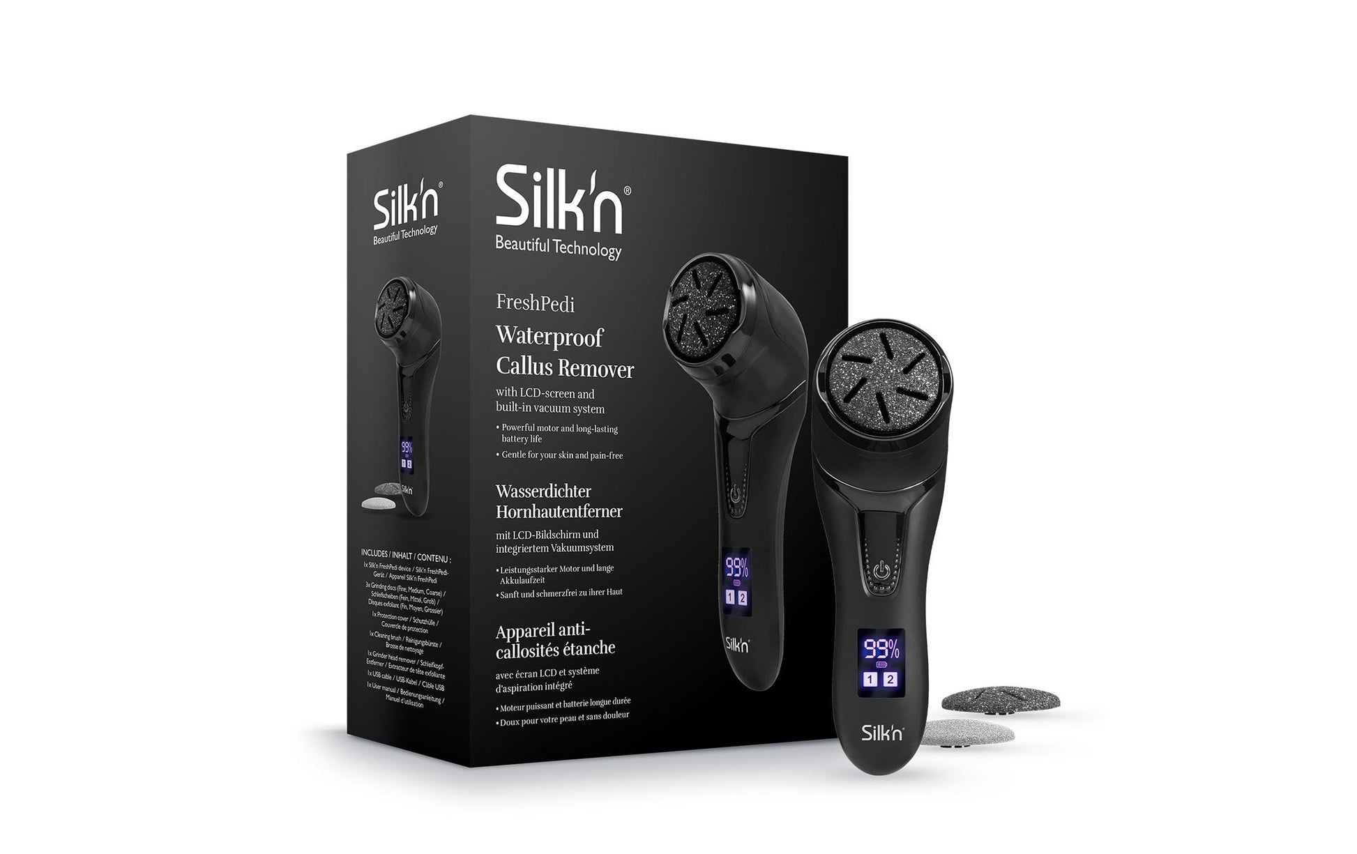 Silk'n Hornhautentferner Fresh Pedi – Wiederaufladbar, Wasserfest, 2 Stufen – Schwarz