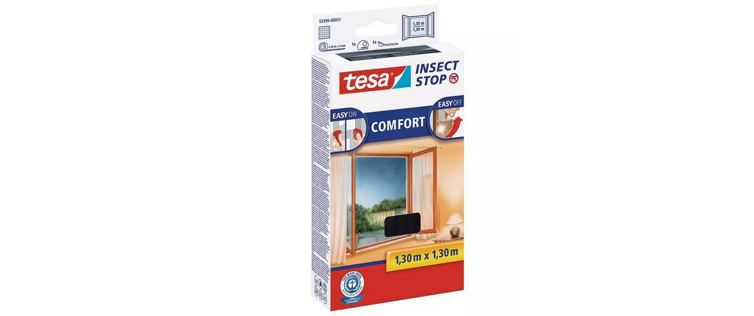 TESA COMFORT Fenster-Fliegengitter – 130 × 130 cm – anthrazit – für Fluginsekten – 2 Stk.