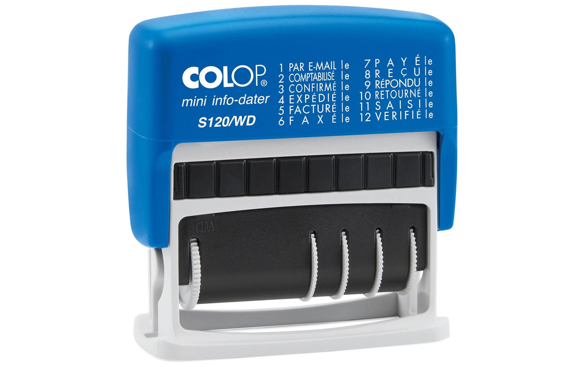 Colop Mini Dater S120/WD – Selbstfärbender Wort- & Datumstempel, Französisch, Abdruck 42 × 4 mm – schwarz