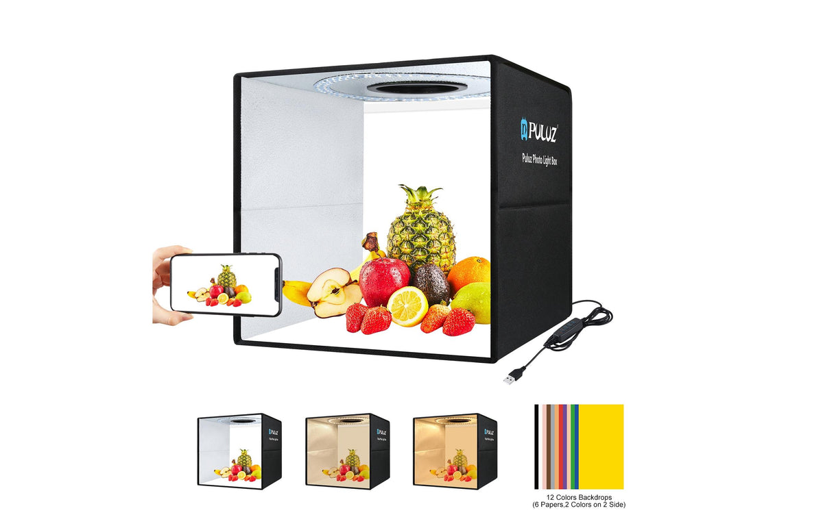 Puluz PU5041B Fotostudio 40 cm – LED 6500 K, dimmbar, 160 LEDs, 11 W, CRI 90 – USB – Schwarz