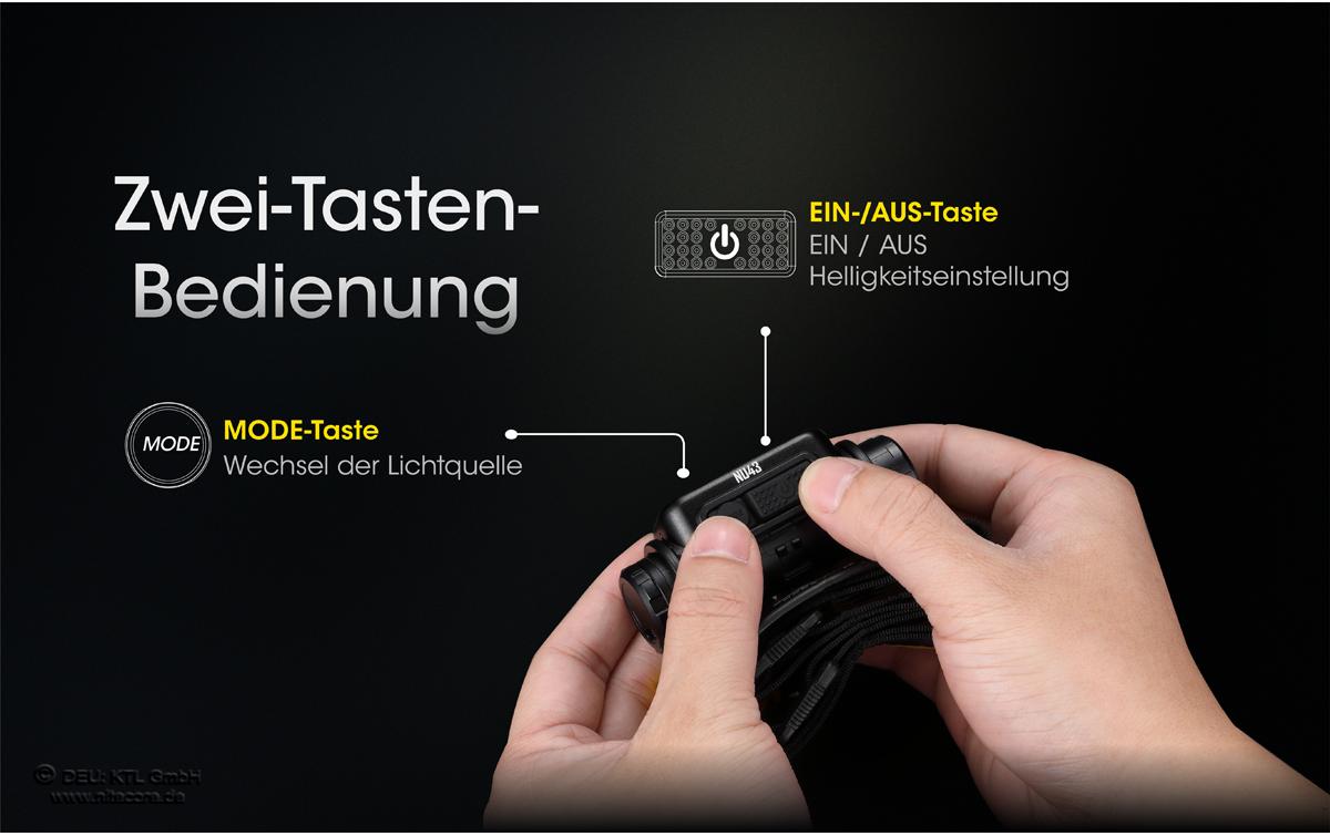 Nitecore Stirnlampe NU43 – 1400 lm, 130 m, IPX6, Laufzeit 165 h – Schwarz
