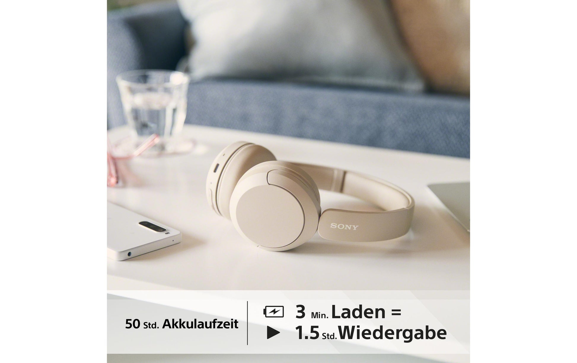 Sony WH-CH520 – On-Ear Headset – Bluetooth 5.2, geschlossen – beige, für Google Assistant/Apple Siri, bis 40 h
