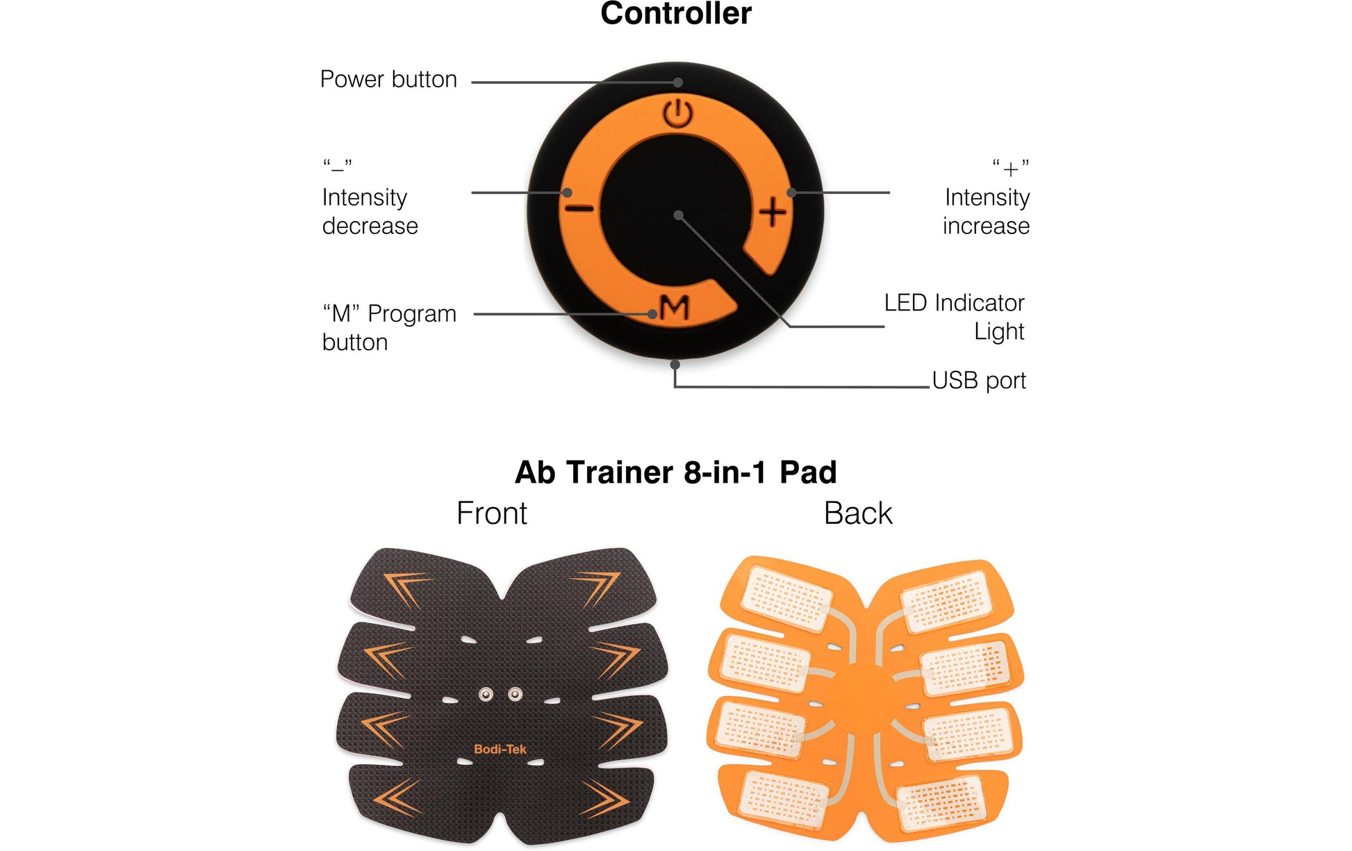 Bodi-Tek EMS-Trainer BT-ABTR5 – 8 Pads, 15 Intensitätsstufen – 19 × 16,5 cm – schwarz