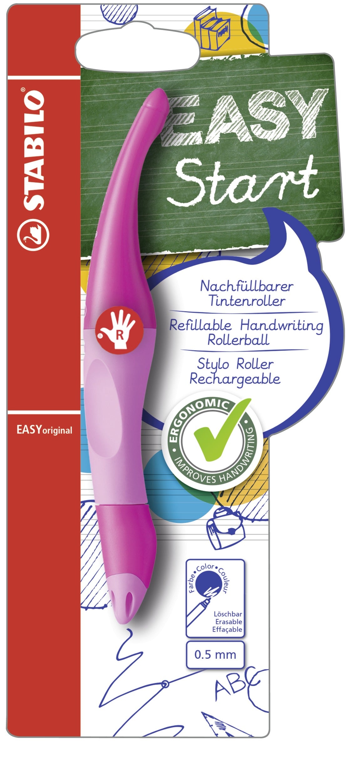 STABILO EASYoriginal Start – Tintenroller, mit Kappe, 0,5 mm, Blau, für Rechtshänder