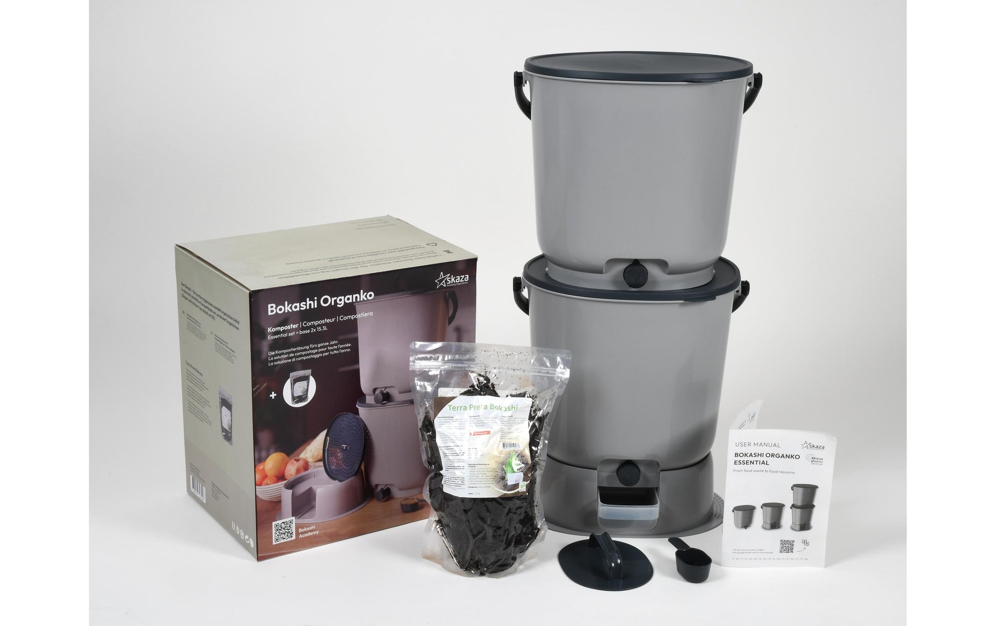 Bokashi Komposteimer Essential 1.1 Zweierset – 30,6 l – Grau