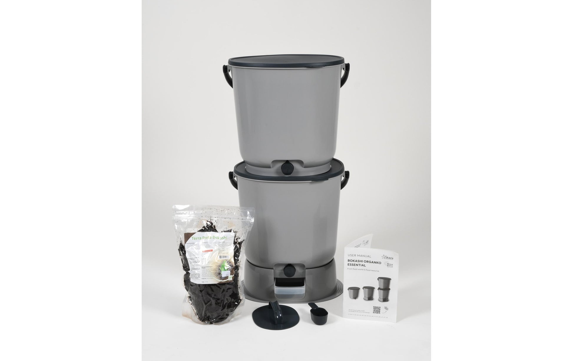 Bokashi Komposteimer Essential 1.1 Zweierset – 30,6 l – Grau