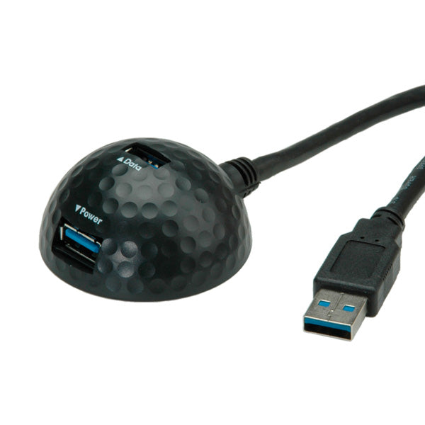 VALUE USB-A Verlängerungskabel (Stecker auf 2× Buchsen) – USB 3.2 Gen 1 (5 Gbit/s) – 1,5 m – Magnetfuss – Schwarz
