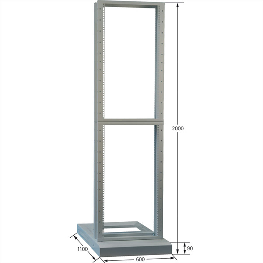Apranet 19" Netzwerkschrank 42U, IP00, 600 × 1100 × 2100 mm, Lichtgrau, Stahl