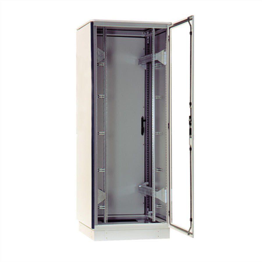 apraNET TIRAX passiv – Standschrank – 19" Rack, 42 HE, 800×800 mm, Sockel 100 mm, RAL 7035