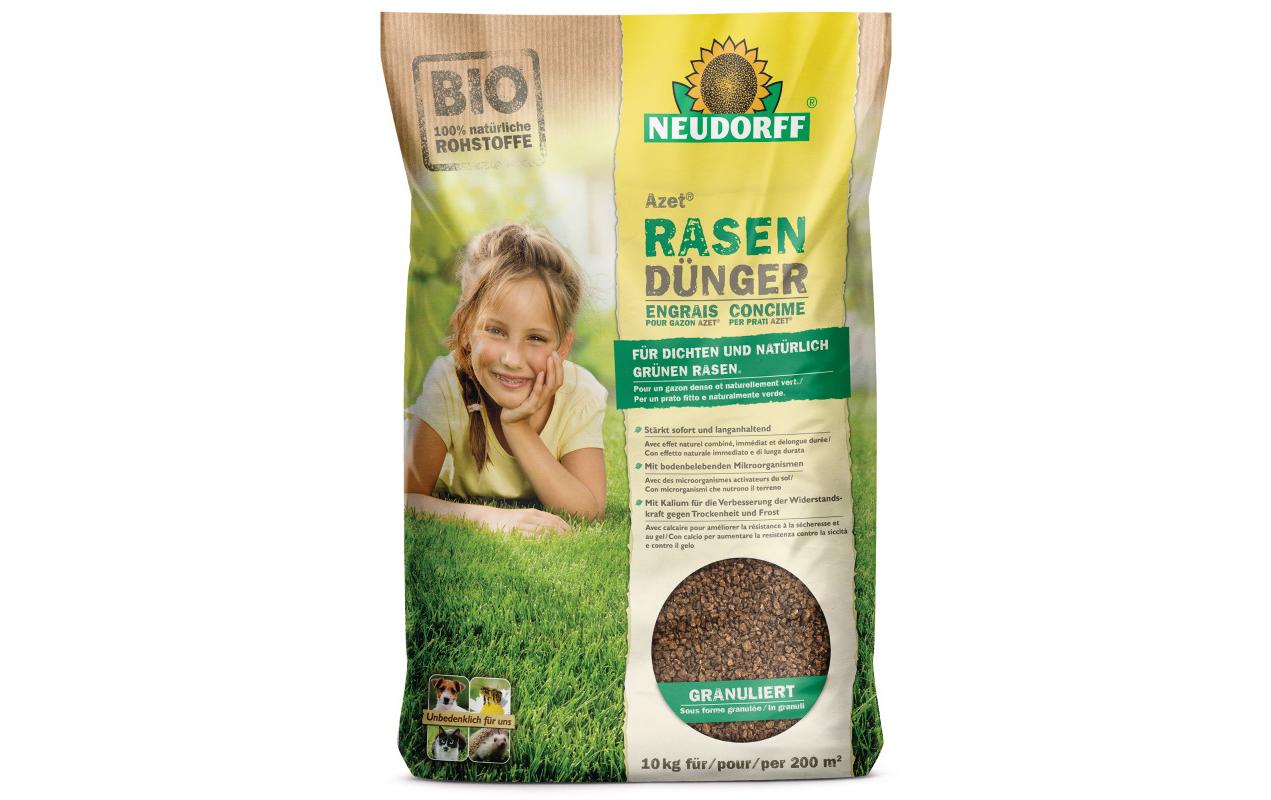Neudorff Rasendünger, Azet, 10 kg, organisch, Granulat – für Rasengras – 1 Tasche