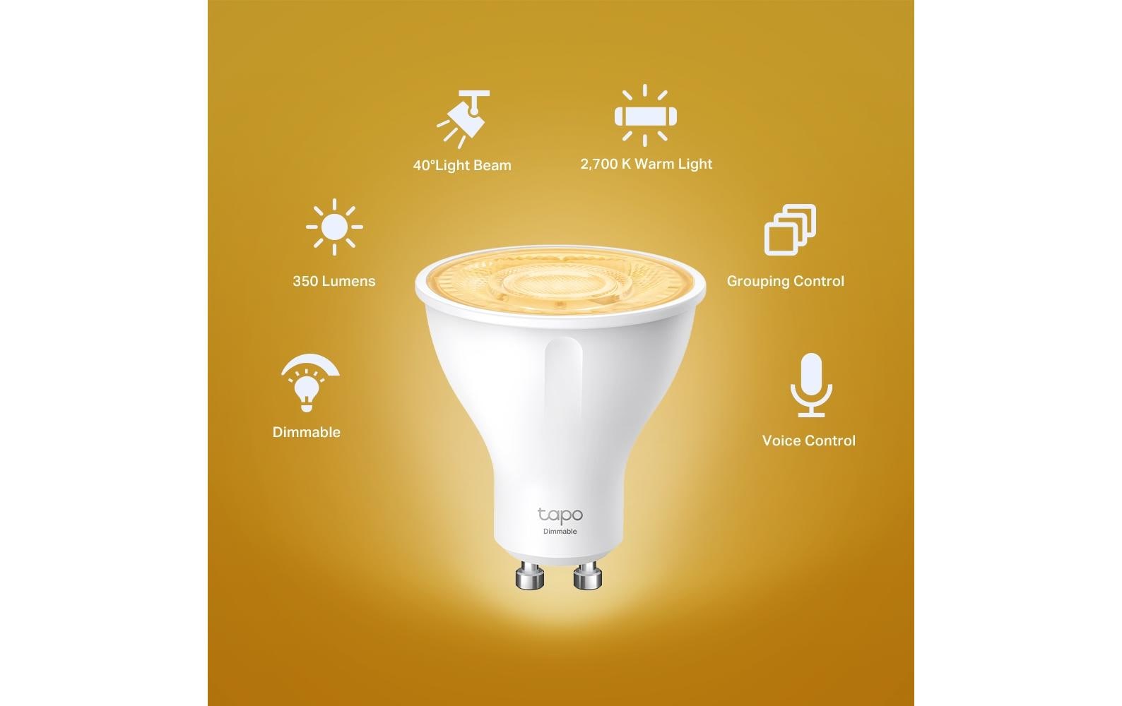 TP-Link Tapo L610 GU10 LED-Spot – WLAN, Amazon Alexa & Google Assistant, dimmbar – 2700 K – 350 lm 2,9 W – weiss