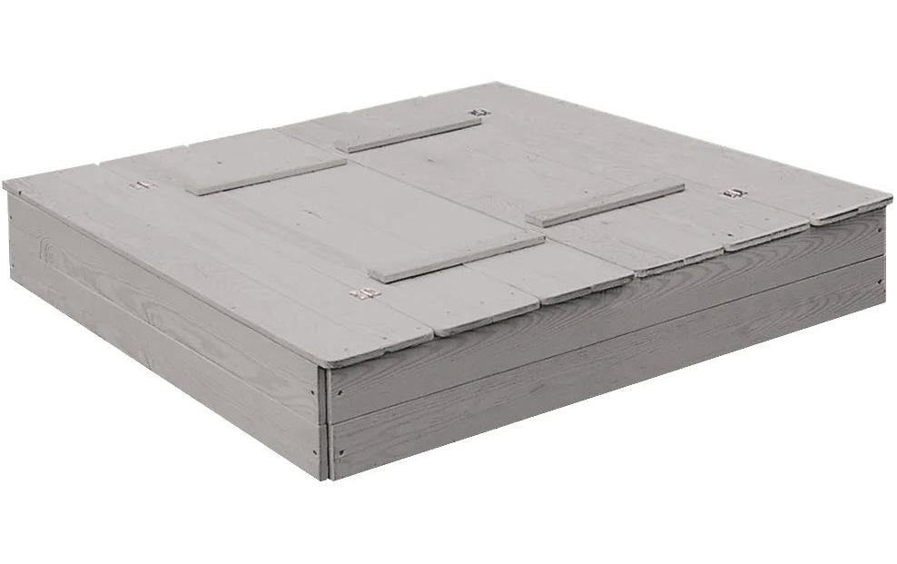 roba Quadratischer Sandkasten – 127 × 21,5 × 123,5 cm – mit 2 integrierten Bänken, ab 1 Jahr – Holz, grau