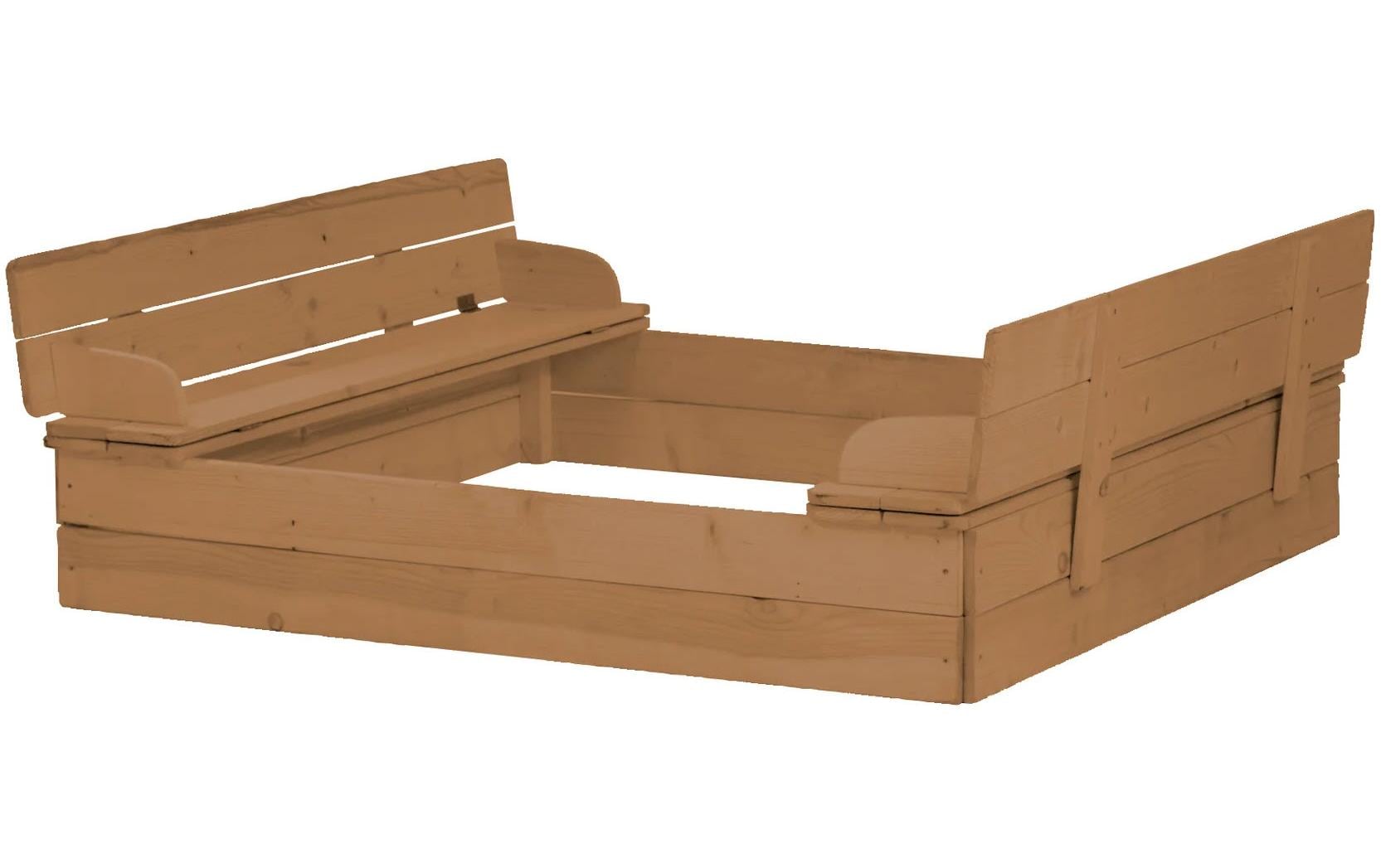 roba 456017TE Sandkasten – mit 2 integrierten Bänken – 127 × 123,5 × 21,5 cm – ab 1 Jahr – Holz – braun