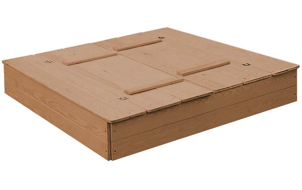 roba 456017TE Sandkasten – mit 2 integrierten Bänken – 127 × 123,5 × 21,5 cm – ab 1 Jahr – Holz – braun