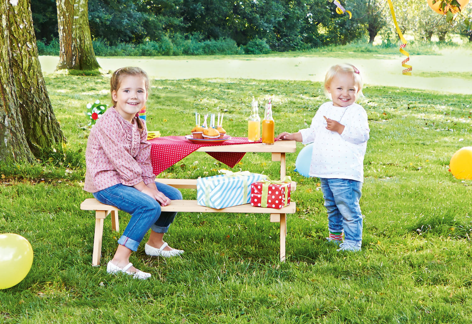 Pinolino Kinderträume 3-teiliges Bistro-Set – Beige – Holz – Tisch 90 × 79 × 50 cm
