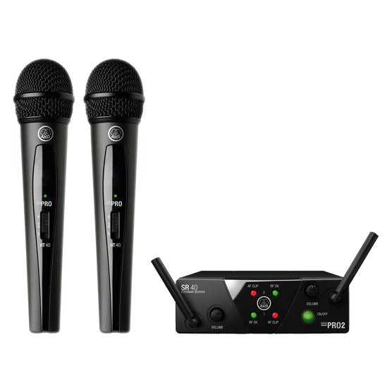 AKG WMS40 Mini Dual Vocal Set Bühnenmikrofon 2er-Set – 6,35 mm Klinke, Kabellos, Niere – Schwarz