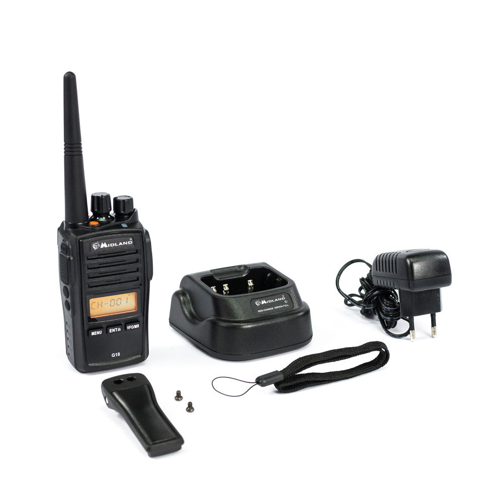 Midland G18 Pro NC – Funkgerät, 8 Kanäle, Reichweite bis 12 km, IP67, Li-Ion Akku, 500 mW, Schwarz