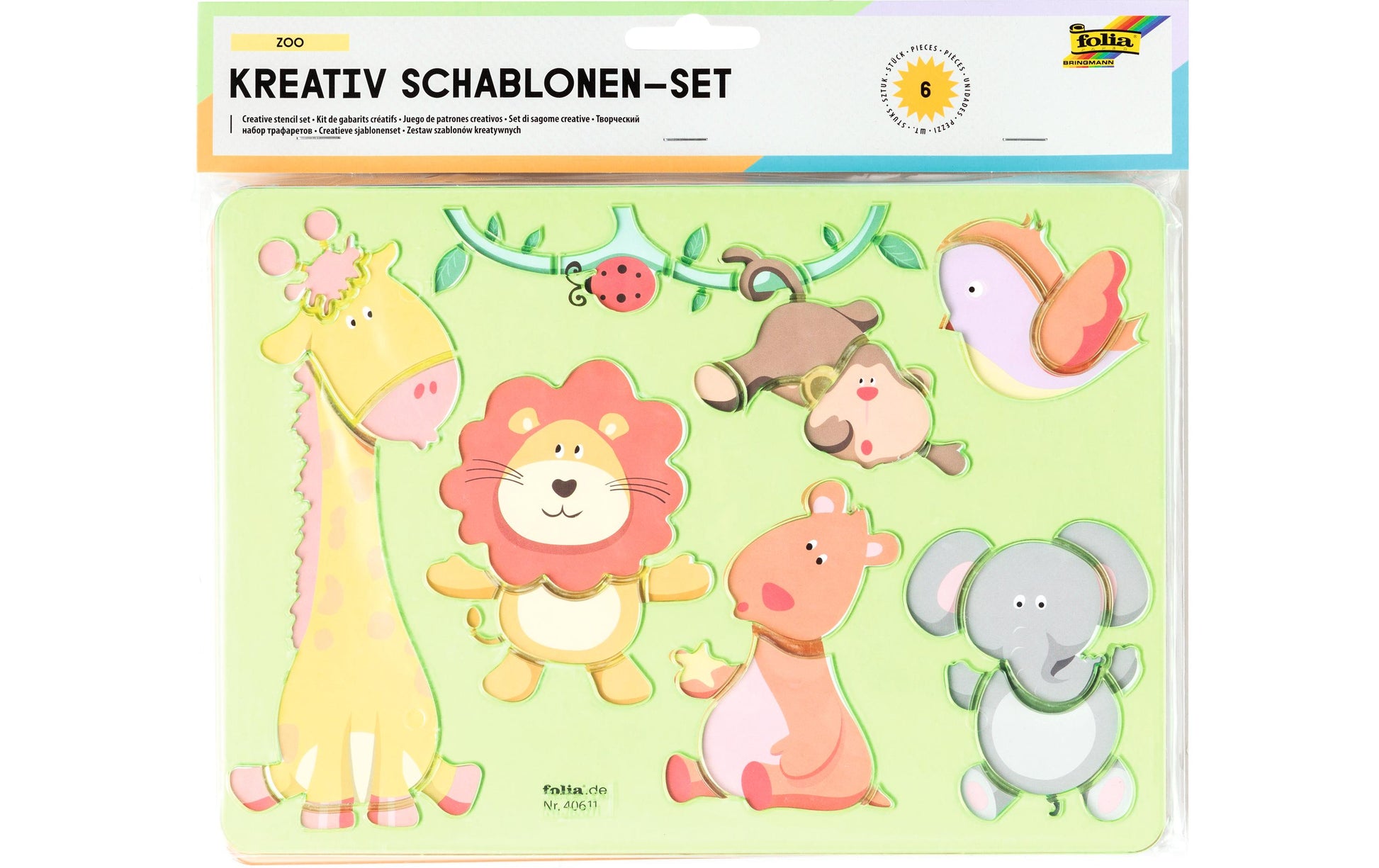 Folia Schablonen-Set – Zoo, Kunststoff, Grün, Set, 6-teilig, zum Basteln