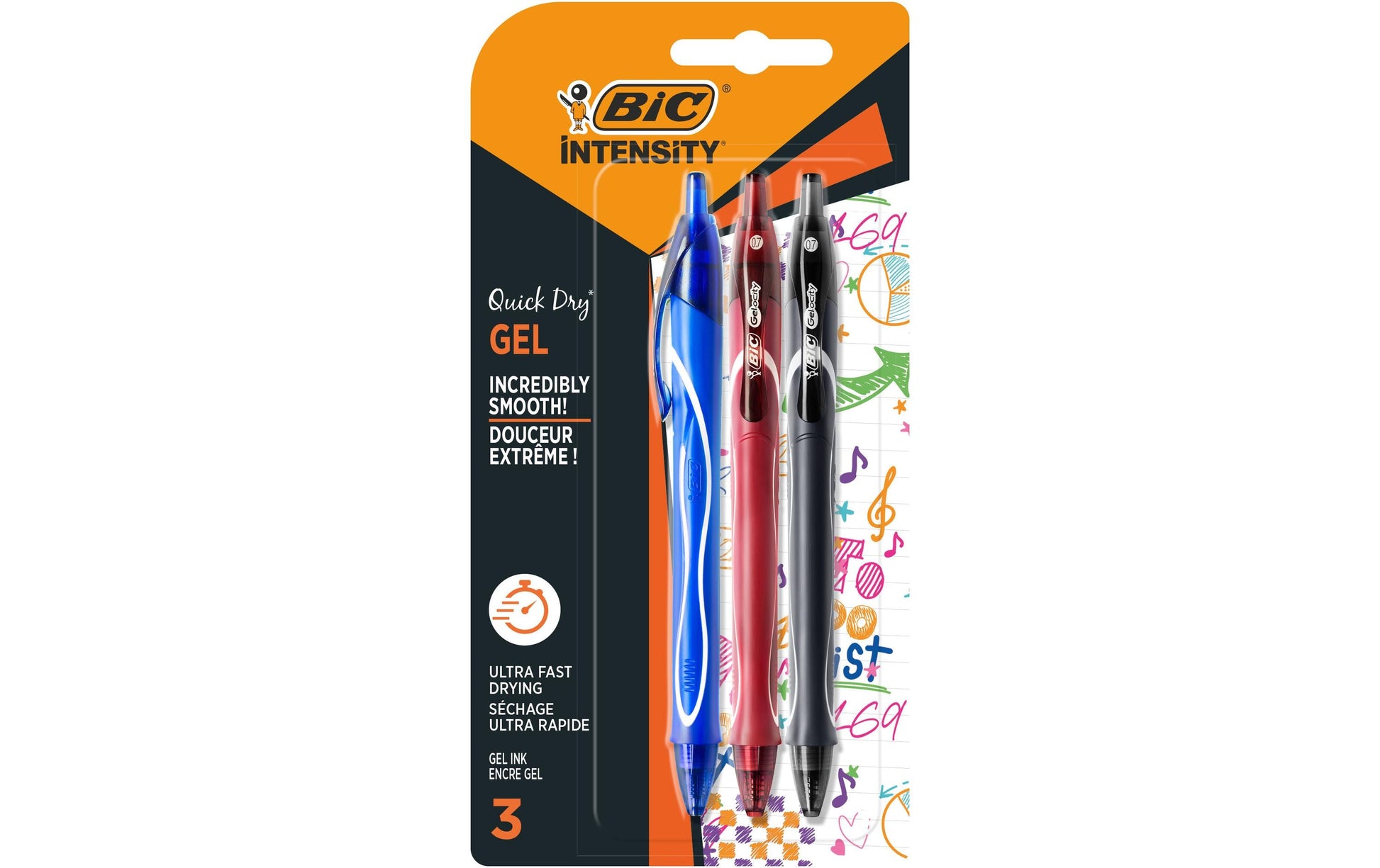 BIC Gel-ocity Gelschreiber – blau/schwarz/rot, Spitze 0,7 mm, schnelltrocknend, 3er-Set