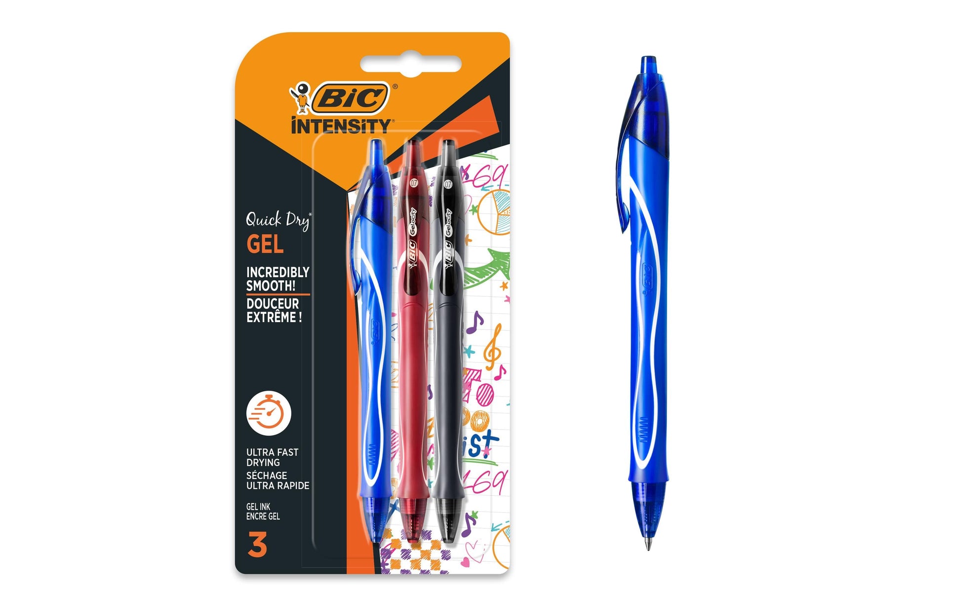BIC Gel-ocity Gelschreiber – blau/schwarz/rot, Spitze 0,7 mm, schnelltrocknend, 3er-Set