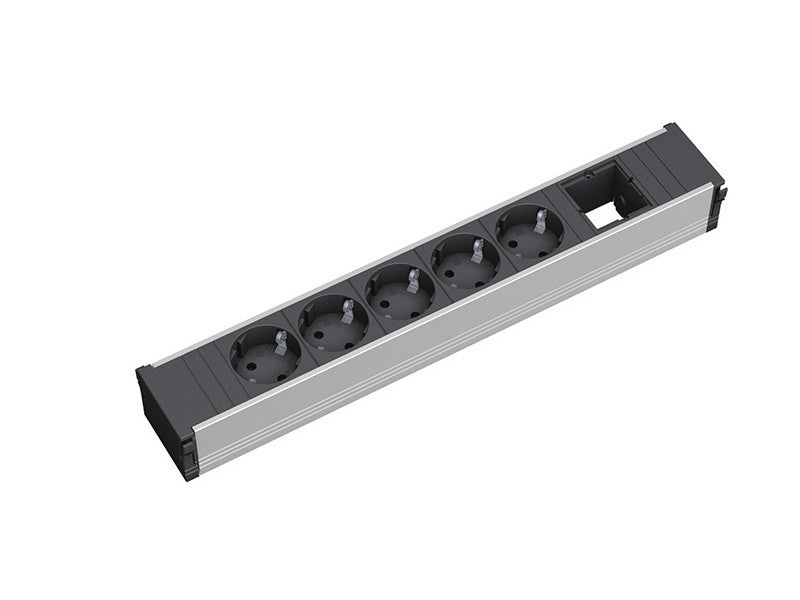 Bachmann CONI Einbausteckdosenleiste (5×T13 + 1×ABD), Einbau, Wieland GST18, 0,2 m – schwarz/grau